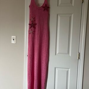 Pink Sheet Sequin Knit White Fox Dress